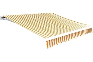 AUVYI Markisenbespannung Canvas Gelb & Weiß 4x3 m (ohne Rahmen) Markisen Ersatzstoff Markisenstoff Wechseln Balkonmarkisen Sonnenschutz Stoff Außen Markisenstoff Wasserdicht Hochwertiges Ersatztuch