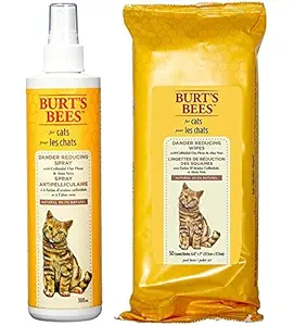 Burt's Bees For Cats Dander Reducing Spray and Wipes Bundle