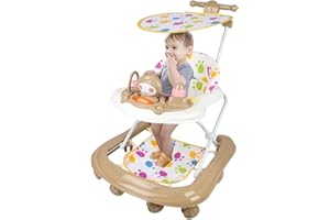 OHMG 3 en 1 Trotteur Bébé Evolutif, Trotteur Marche Bebe Pliable avec 3 Hauteur Réglable,avec plateau d'activités musical amovible, Centre d'Activités pour Tout-petits 6+ Mois,Charge 12KG