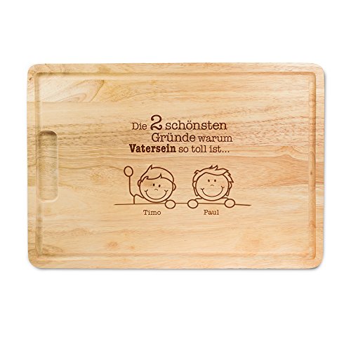 Schneidebrett Groß aus Holz mit Gravur “ Gute Gründe Vater zu sein “ – Personalisiert mit Namen der Kinder – ca. 40,5 x 28,5 x 2 cm - 2