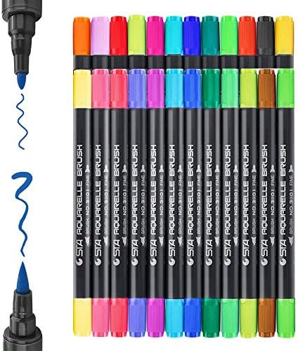 24 Marker Pens Feelily Dual Tips Art Colouring Brush Pen of Water-based Brush Tip and Fine Tip for Art Graphic Drawing Sketching and Painting