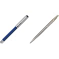 Parker Vector Mettalix Fountain Pen (Blue) with Quink Ink Bottle Classic Stainless Steel GT Ball Pen