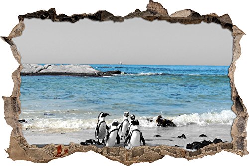 Pixxprint 3D_WD_5074_92x62 lustige Pinguine am Strand Wanddurchbruch 3D Wandtattoo, Vinyl, schwarz / weiß, 92 x 62 x 0,02 cm