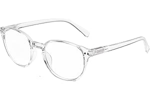 SKYWAY Blue Light Blocking Reading Glasses with Spring Hinges, Round Computer Gaming Readers Women Men Lightweight Anti Glare, Non-Prescription Glasses (+1.5,Transparent)