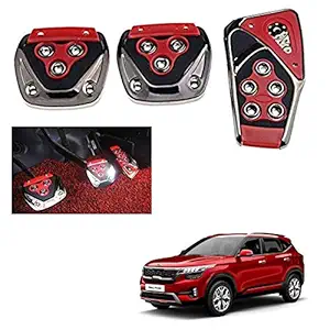 Allure Auto 3 Pcs Sports Anti-Skid Car Pedals (Manual Shift) kit Pad Covers Set (Red) for Kia Seltos