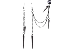 VELESAY Homme Boucles d'oreilles Noires Pendante Punk Gothique Boucles d'oreilles Chainette Hippie Steampunk Boucles d'oreilles Longue Chaîne Boucles d'oreilles pour Homme Femme