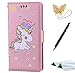 Produktbild Xiaomi Redmi Note 4 Handyhülle, Xiaomi Redmi Note 4 Hülle, TOUCASA® Geprägtes Buntes Einhorn Premium PU Leder Flip Wallet Schutzhülle Stoßfest Bumper mit Kartenhalter Klappständer Magnetic Case Hülle für Xiaomi Redmi Note 4 + Gratis Touch Stylus Pen & Staubstecker-Rosa