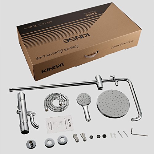 Kinse® Elegant Chrom Überkopf-Brauseset rain Duschsystem Duschstange mit Brausethermostat Regendusche Duschset inkl. Handbrause und Regenbrause - 8