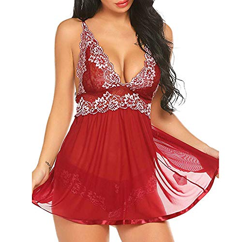 EUzeo_lencería Pijamas Mujer Sexy, Sexy,Babydoll con Cordón Erotica Ropa Interior Mujer Tops Albornoz Vestido Encaje Lingerie Camisones Interior Ropa de Dormir Lace Transparente