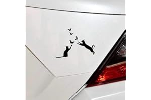 HANDMADE BY STUKK Pegatina de vinilo con diseño de gato con mariposa, 16 x 12 cm