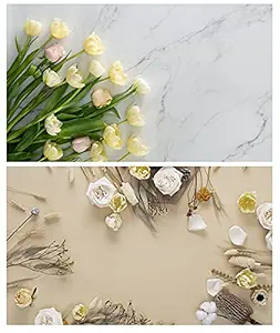 SAVIAURA 1 Sheet 2 in 1 3D Flat Lay Tabletop Double-Sided Photography Backdrop Photo Studio Flatlay Background PVC Wrinkle-Free for Small Product Shoot (Rose Flowers On Marble Pattern)