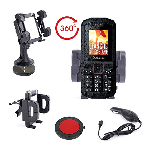 Duragadget Support Voiture 3 en 1 Complet pour Crosscall Trekker X2, S1, M1 et M1 Core Smartphones étanches - Rotatif 360° + Chargeur Bonus