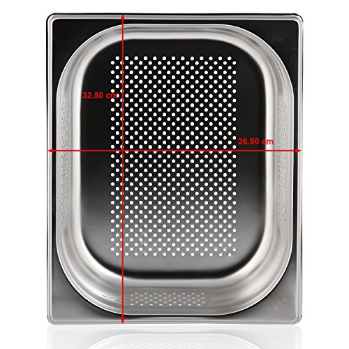 Greyfish 2 Stück GN-Behälter SET :: 1x gelocht / 1x ungelocht :: für Gaggenau / Miele / Siemens Dampfgarer (Edelstahl / Spülmaschine geeignet, Gastronorm 1/2, B 32,5 x T 26,5 x H 6,5 cm) - 8