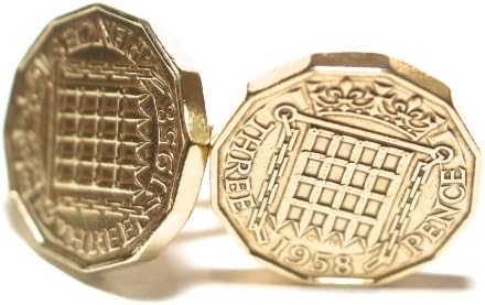 1958 Original Threepence 3d birthday / Anniversary Cufflinks ideal for a 60th birthday