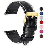 Fullmosa 7 Farben Für Uhrenarmband, Echtes Kalbsleder Uhrarmband für Mann Frau Bambus Muster Lederarmband mit Edelstahl Metall Schließe 24mm,Schwarz mit Golden Schnalle