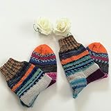  Kunterbunte Socken, handgestrickt, Winter warm, Wollsocken Gr. 38/39 orange, blau