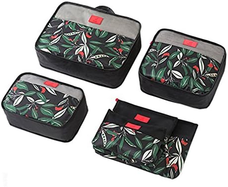 JWTX 6pcs Travel Organisers Waterproof Pouch Set Packing Cubes Laundry Bags-in-Bag Travel Essential (Flower)