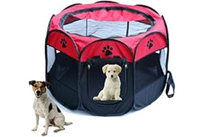 MKISHINE Parc Pliable à Chiots Chien Chaton Chat Lapin Enclos Facile à Installer Parfait pour Chiens Jouer dans la Jardin Taille Disponnible (91 * 91 * 58CM, Rouge)