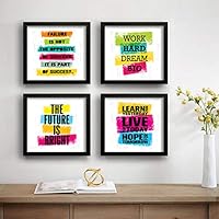 SAF Set of 4 Work Hard Dream Big Motivational UV Coated Home Decorative Gift Item Framed Painting 19 inch X 19 inch…