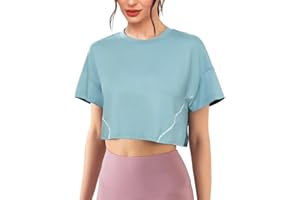 Terecey Maglietta Sportiva Donna Girocollo T-Shirt Sportiva Ampia da Donna Crop Top Sportivo a Manica Corta Maglia Palestra Traspirante Maglia Yoga Asciugatura Rapida S-XXL