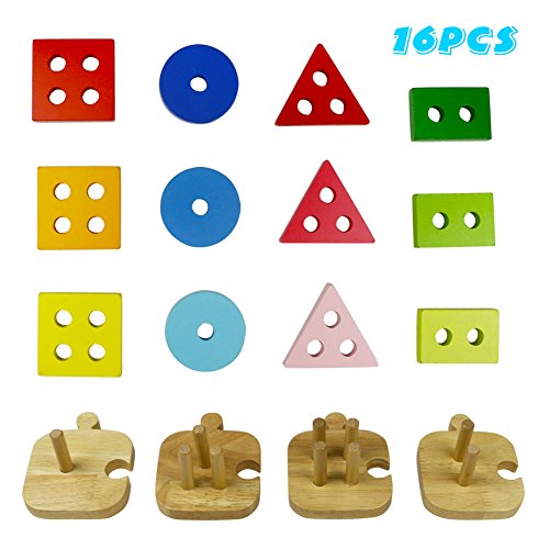 ACOOLTOY Holzspielzeug Formen Stecken Stapel Puzzle Bunte Sortier Block für Kinder Early Education - 4