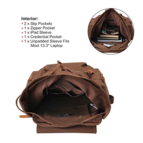 Veevan Herren Damen Vintage Canvas Rücksack Retro Schulrucksack Daypacks - 4