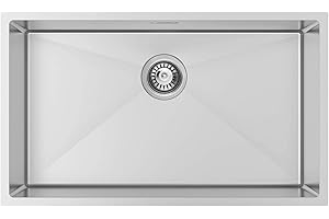 Lonheo Fregadero cocina 1 seno XL 74x44cm, Fregadero cuadrado de Acero Inoxidable Cepillado, incluyendo juego de rebosadero y desagüe, Apto para instalación bajo encimera, Enrasado o Sobre encimera