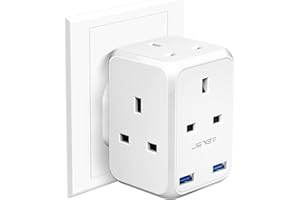 4 Way Plug Adapter USB, JSVER Multi Plug Extension UK with 2 USB Ports 13A Multiplug Socket Adapter for Phone,Tablet White