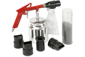 DAYTOOLS Sandstrahlpistole SP-850, 6-teilig | Robuste Druckluft-Sandstrahlpistole mit Stahldüse, Vorratsbehälter und Auffangsack | Inkl. 4 Gummi-Formdüsen und 400 g Strahlgut | Arbeitsdruck 3 bar