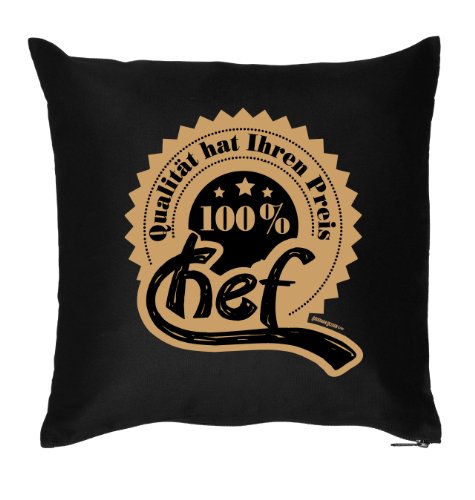 lustiges bedrucktes Fun Sofa Kissen: 100% Chef - Geburtstag Geschenk Dekokissen Couchkissen Sofakissen Weihnachten Ostern