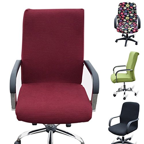 KING DO WAY Polyester-baumwolle Bezug für Bürostuhl - Husse für Bürodrehstuhl,Mode Einfachheit Stuhlhusse/Stretch-Stuhlbezug,Sitz Cover,Removable,waschbar,S Größe Weinrot