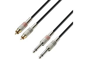 Adam Hall Cables K3TPC0300 Kabel Audio, Czarny, 3 m, 2 x Cinch Męski na 2 x 6,3 mm Jack Mono