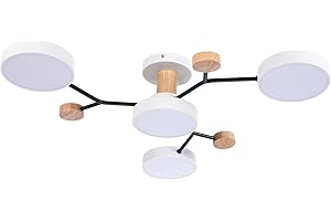 Schindora 4-głowicowa lampa sufitowa LED, 36 W neutralna biel 4500 K, żyrandol sufitowy z dekorem z drewna ﾘ 66 cm do salonu kuchnia jadalnia biuro domowe pokój dziecięcy