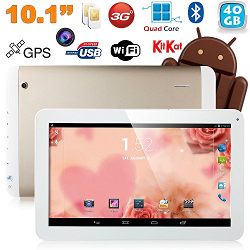 spécification Tablette tactile 10 pouces 3G Double SIM Quad Core WiFi GPS 48Go Or