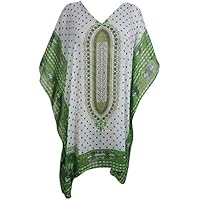 Mogul Interior Women's Printed Kaftan Dress Sheer Bathing Suit Short Beach Coverup Swimsuit Coverup XXXL