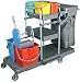 Produktbild cleanSv© Servicewagen Putzwagen Reinigungswagen Kunststoff komplett mit 2 x 17 l Eimer und Mopppresse, 4 x ca. 5 l Eimer in 4 Farben, Müllsackhalter mit Müllsack, viele Ablagefächer