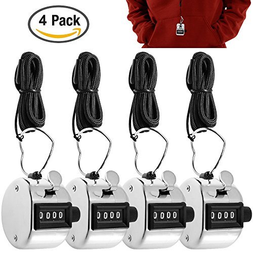 Compteurs Manuels de 4 Chiffres, AFUNTA Lot de 4 Numérateurs Mécaniques à Main avec Cerceau D'anneau Support de Doigt pour Sport Golf Compte de Pas