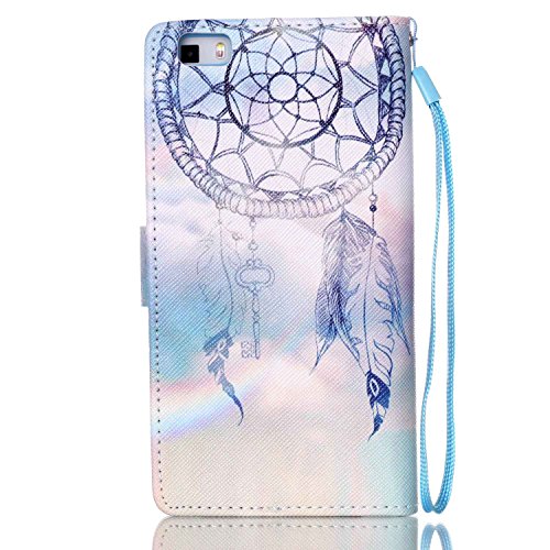 Huawei P8 Lite Case,ISAKEN Huawei P8 Lite Wallet Case,Huawei P8 Lite Cover,Luxury Elegant Printing Drawing Design Pattern PU Leather Magnetic Flip Wallet Case Credit Card Slot Magnetic Flip Protective Stand Case Cover for Huawei P8 Lite- Light Purple Dreamcatcher