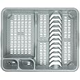 Large Dish Drainer Strong Plastic Holds up to 12 plates with two cutlery drainer Grey/Silver 46.50 x 38.00 x 9.00 cm
