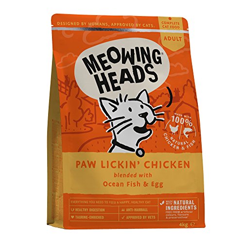 Meowing Heads Comida Seca para Gatos - Paw Lickin' Chicken - 100% Natural, Pollo y pescado sin aromas artificiales, Ayuda a mejorar la digestión, 4 kg