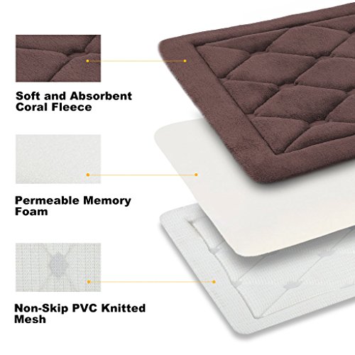LANGRIA Badematte 17“x24 “ Schnell Trockend und Lüftend Badvorleger Memory Foam Weiche Bequeme Wasser Absorbent Duschvorleger, Moderne korallenrote-Vlies Oberfläche, Rutschfeste Teppich für Schlafzimmer, Küche, Flur, Tür (Braun) - 3