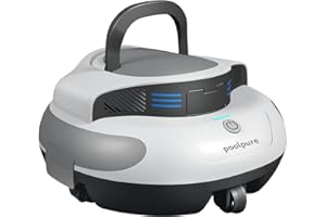 POOLPURE Robot de Piscine, Batterie 5000 mAh, Temps de Nettoyage, Double Moteur, Indicateurs LED, Fonction d’Auto-stationnement, Étanche IPX8, Aspirateur de Piscine sans Fil pour piscines à Fond Plat