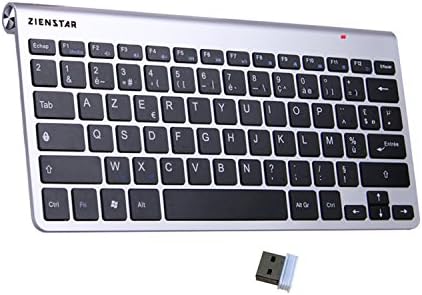 Zienstar-2.4Ghz Clavier Sans fils (AZERTY) avec Récepteur USB pour Ordinateur, Ordinateur Portable, Boîtier TV et Téléviseur Intelligent (Argent Noir)