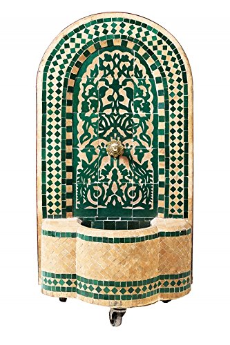 Marokkanischer orientalischer ORIGINAL Mosaik Gartenbrunnen Brunnen Mosaikbrunnen Zimmerbrunnen inklusive Pumpe Alba Grün, 85cm