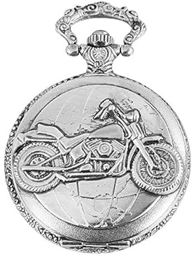 Flair Analog Taschenuhr mit Metall Kette und Hakenverschluss im Motiv Motorrad 480722000048 Silberfarbiges Gehäuse...