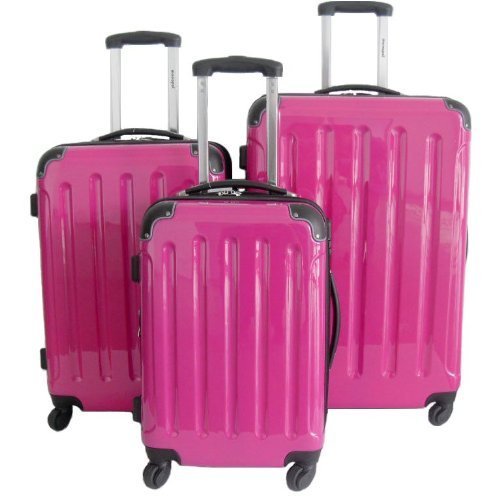 Preisvergleich Produktbild 3-teiliges Polycarbonat-Trolley-Koffer-Set in Pink