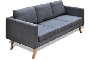 KOIECETA Sofá de 3 plazas con cojín de respaldo, cojín de dos plazas, sofá tapizado, sofá de tela, muebles de salón, tela de madera, color gris oscuro