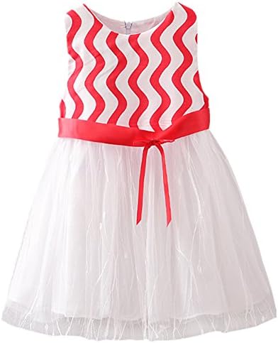 LittleSpring Little Girls' Dress Yarn Striped Sleeveless Size 4T Red
