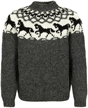 Hand-Knit Icelandic Lopapeysa HSI-204 - Icelandic Horse - Grey / Black / White