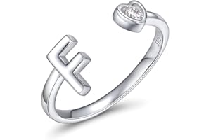 CRYSLOVE Anelli Donna Argento 925 Iniziale Dalla A Alla Z di Anello Aperto Regolabile Cuore Zirconi Lettera Impilabili Anello,Gioielli Regalo di Natale di Halloween